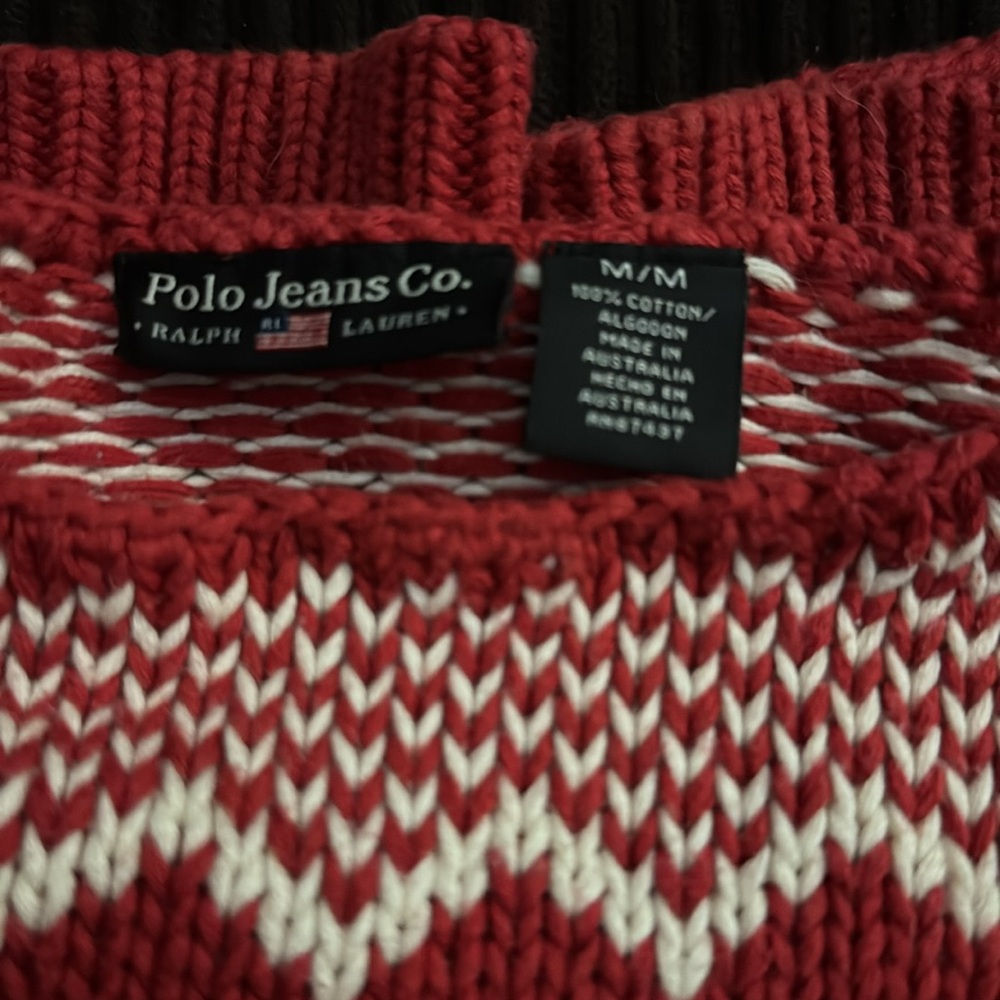 Polo jeans company Ralph Lauren, red knit sweater size medium 100% cotton. - Picture 2 of 13